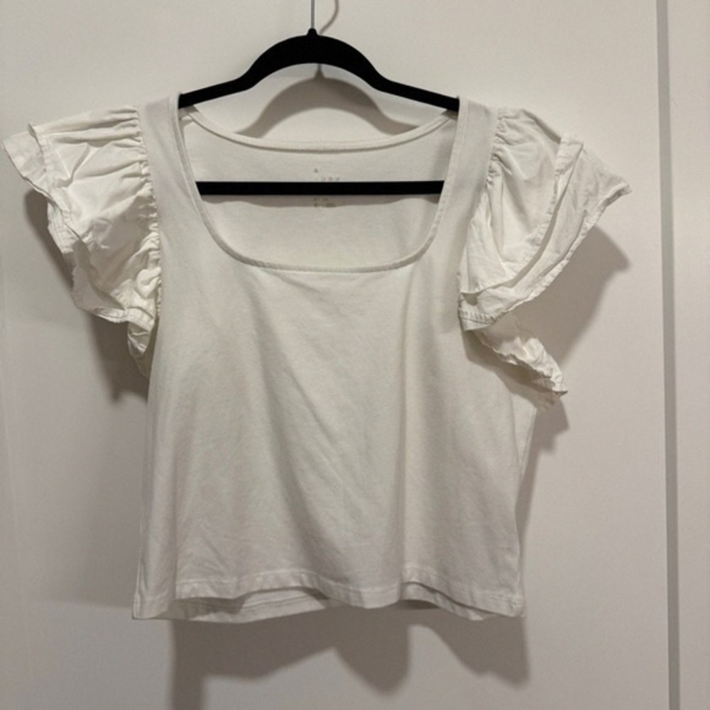 a new day White Ruffle Sleeve Crop Top